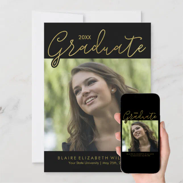 Gold Script Typography Graduation Announcements | Zazzle