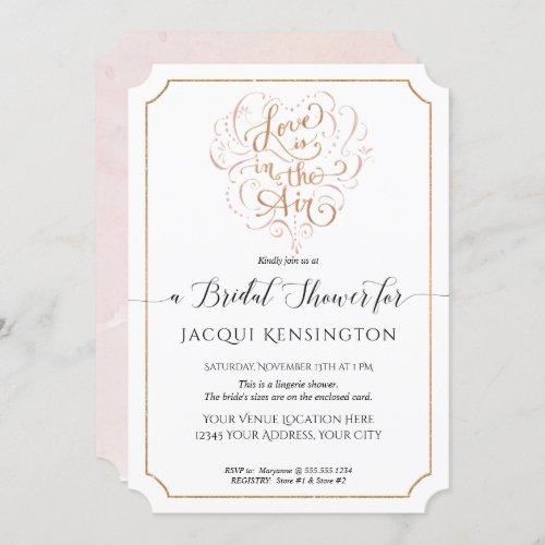 Gold Script Typography Love in Air Bridal Shower Invitation