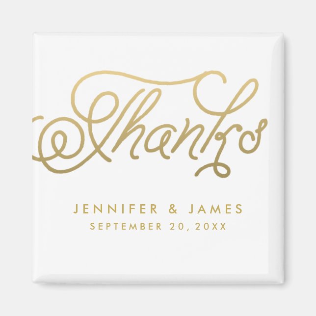 Gold Script Wedding Favor Thank You Magnets (Front)