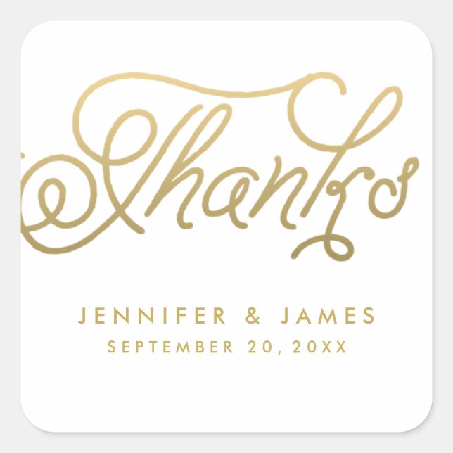 Gold Script Wedding Favor Thank You Stickers (Front)