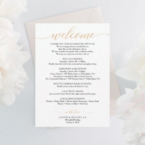 Gold Script Wedding Itinerary _ Wedding Welcome Invitation
