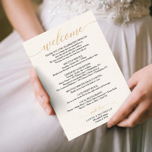 Gold Script Wedding Itinerary - Wedding Welcome Invitation