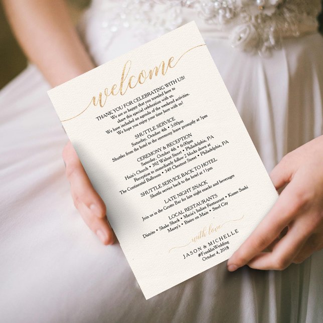 Gold Script Wedding Itinerary - Wedding Welcome Invitation (Creator Uploaded)