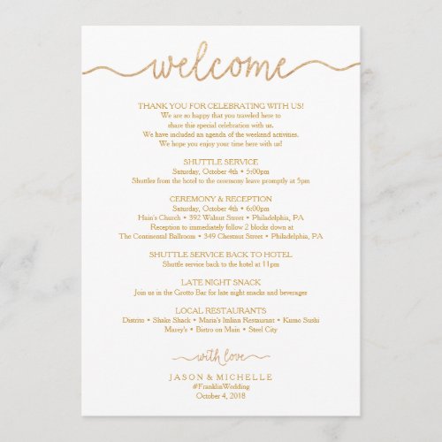 Gold Script Wedding Itinerary _ Wedding Welcome Program