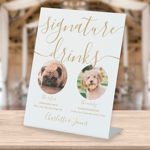 Gold Script Wedding Pet Dog Signature Drinks Pedestal Sign
