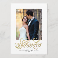 Gold Script Wedding Photo Thank You