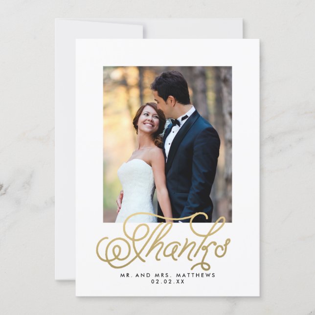 Gold Script Wedding Photo Thank You (Front)