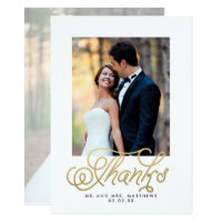 Gold Script Wedding Photo Thank You Card
