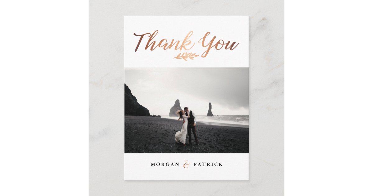 Gold Script Wedding Photo Thank You Postcard | Zazzle