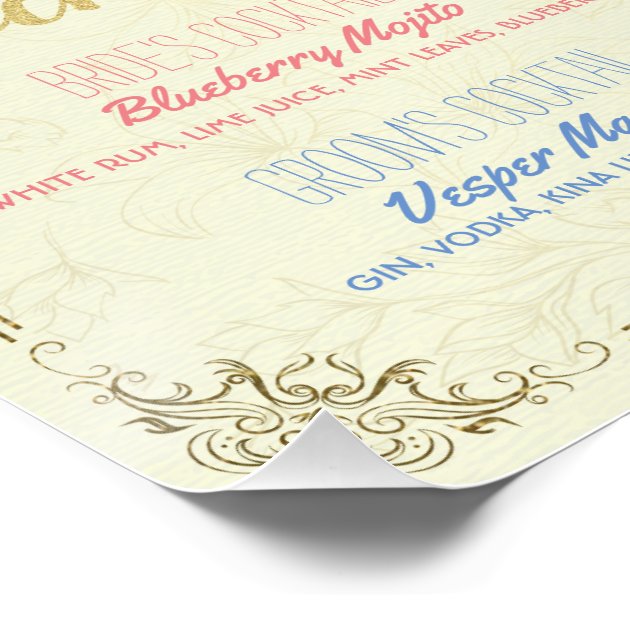 Gold Script Wedding Signature Cocktail Drink Menu Poster