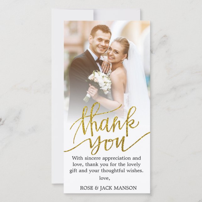 gold script wedding thank you card (Front)
