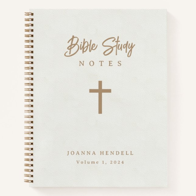 Gold Script White Faux Leather Design Bible Study Notebook (Front)