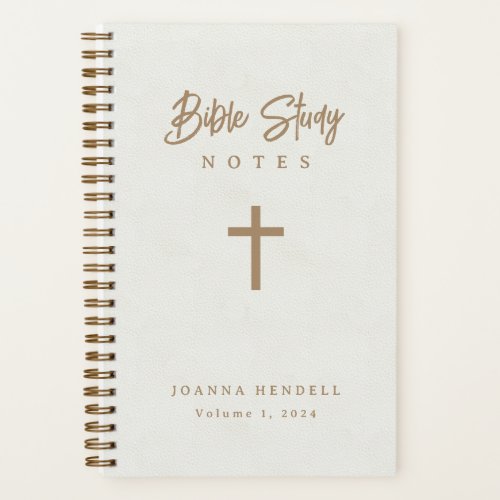 Gold Script White Leatherette Design Bible Study Notebook