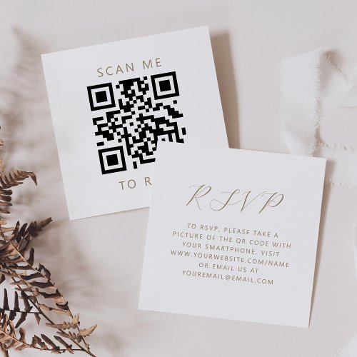 Gold Script White Wedding QR Code RSVP Enclosure Card