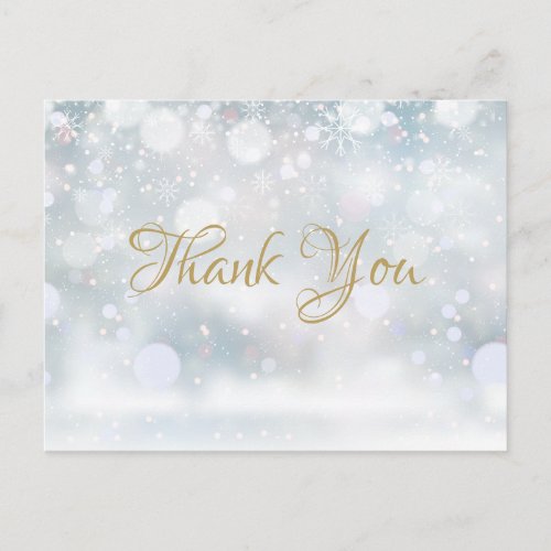 Gold Script Winter Snowflakes Business Thank You Postcard