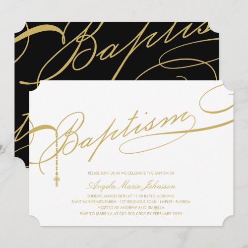 Scripted Baptism Rosary Cross Stylish Invitation