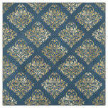 Gold Scroll Design on Deep Blue Fabric