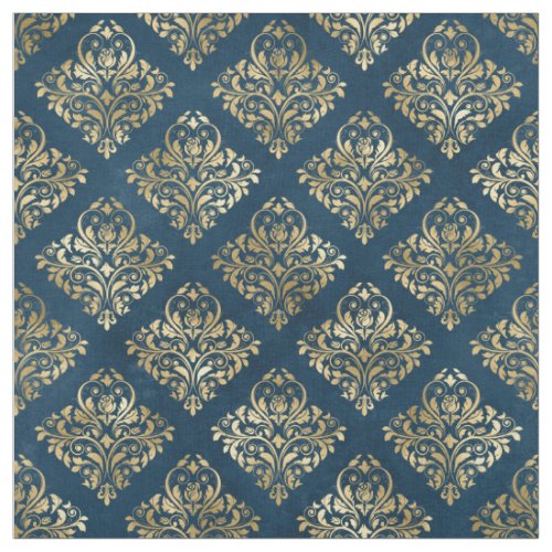 Gold Scroll Design on Deep Blue Fabric