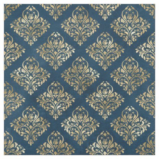 Gold Scroll Design on Deep Blue Fabric