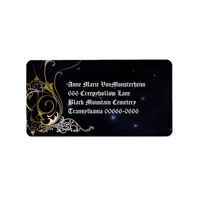 Gold Scroll Formal Goth Wedding Label (Front)