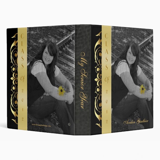 Gold Scroll Photo Black Graduation Album Binder (Background)