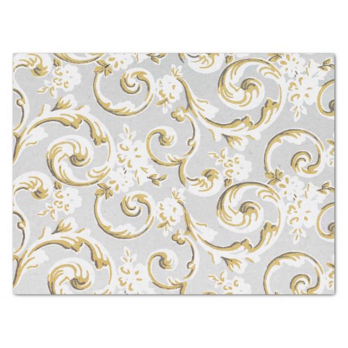 Gold Scroll Swirl Gray Vintage Pattern Decoupage Tissue Paper