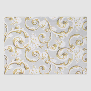 Gold Scroll Swirl Gray Vintage Pattern Decoupage Tissue Paper
