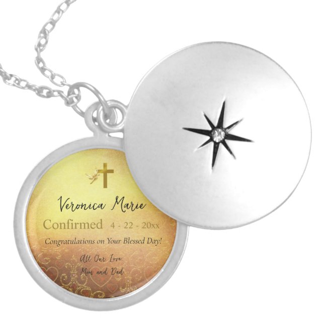 Gold Scrolls and Hearts Confirmation Gift Locket Necklace (Front)