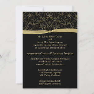 Gold Scrolls and Ribbon Wedding Invitation