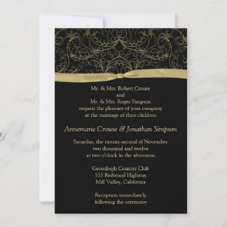 Gold Scrolls and Ribbon Wedding Invitation