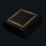 Gold Scrolls Jewelry Box<br><div class="desc">Golden lace looking edging on Black background surrounded by Your choice wood creates this pretty keepsake for your jewelry or trinkets. Choose between Large or Small sizes and colors below right.  Large size shown and in Black.
Customize or buy as shown.</div>