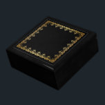 Gold Scrolls Jewelry Box<br><div class="desc">Golden lace looking edging on Black background surrounded by Your choice wood creates this pretty keepsake for your jewelry or trinkets. Choose between Large or Small sizes and colors below right.  Large size shown and in Black.
Customize or buy as shown.</div>