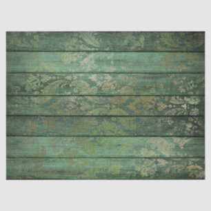 Gold Scrollwork on Green Wood Decoupage Tissue Paper