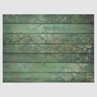 Gold Scrollwork on Green Wood Decoupage Tissue Paper