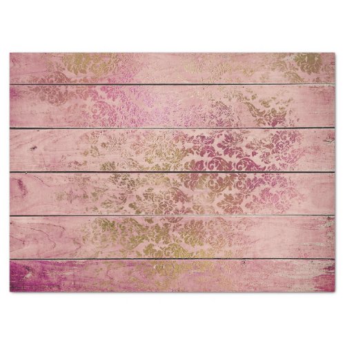 Gold Scrollwork on Pink Wood Decoupage Tissue Paper