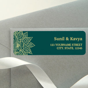 Gold Sea Green Mehendi Henna Indian Wedding Label