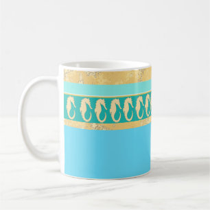 Gold Sea Horse with Aqua and Turquoise Stripes Coffee Mug