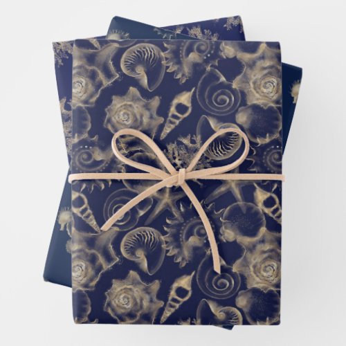  Gold Sea Ocean Pattern  Wrapping Paper Sheets