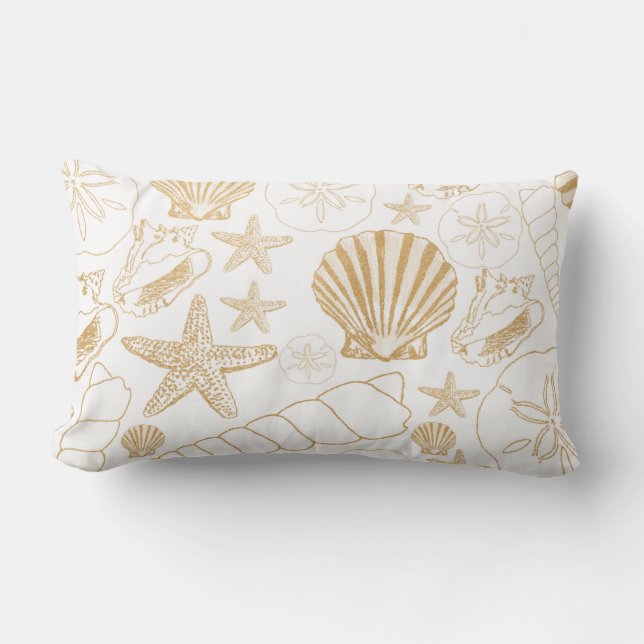 Gold Sea Shell beach themed decor Lumbar Pillow (Front)