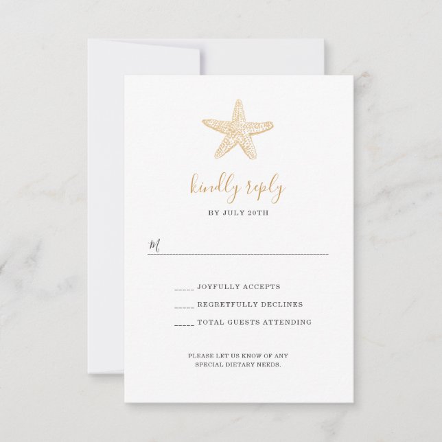 Gold Sea Shell wedding rsvp for buffet (Front)