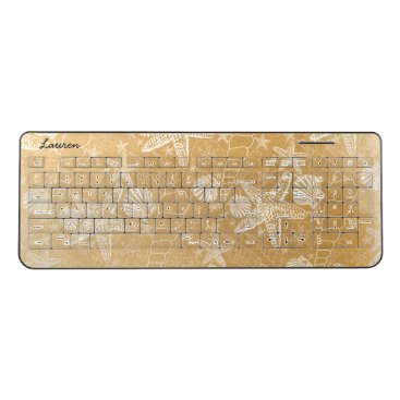 Gold Sea Shells office desk decor | beach, name Wireless Keyboard Gold Sea Shells office desk decor | beach, name Wireless Keyboard