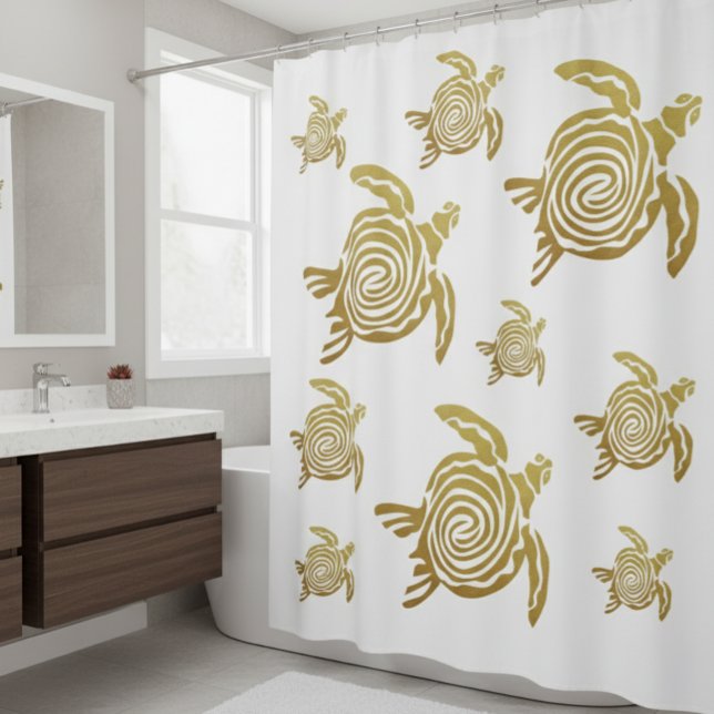 Gold Sea Turtle Nautical Shower Curtain (Creator Uploaded)