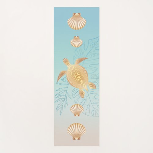 Gold Sea Turtle Tropical Leaves Coastal Yoga Mat