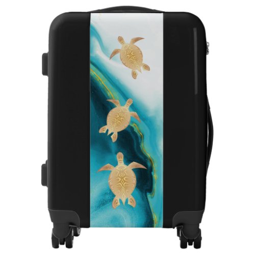 Gold Sea Turtles Blue Ink Background  Luggage