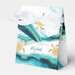 Gold Sea Turtles Coastal Custom Birthday Add Name Favor Boxes