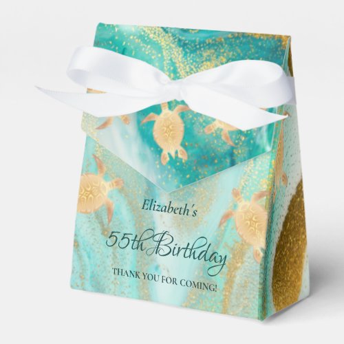 Gold Sea Turtles Coastal Custom Birthday  Favor Boxes