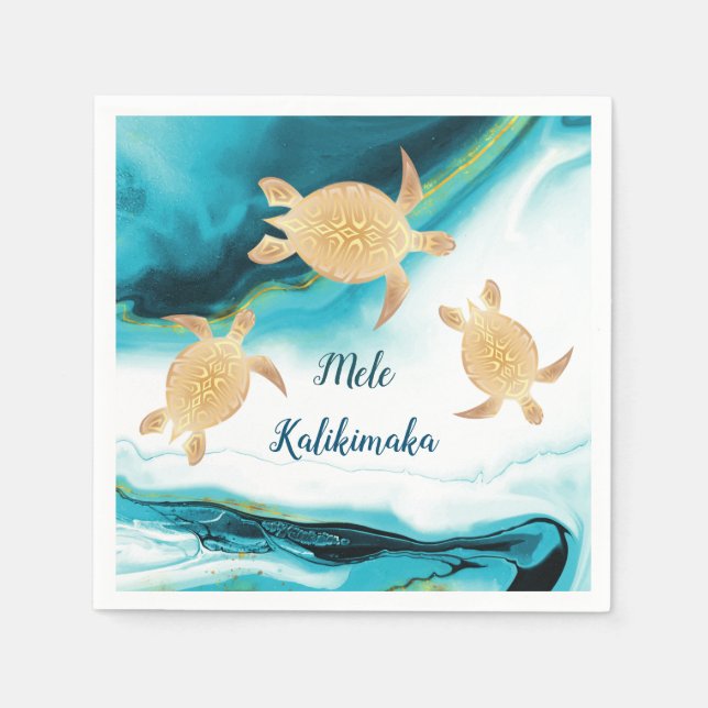 Gold Sea Turtles | Mele Kalikimaka | Christmas  Napkins (Front)