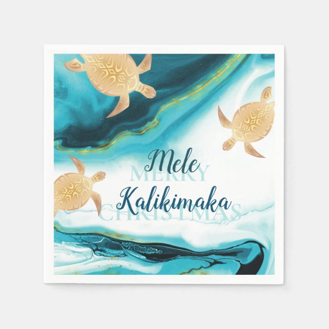 Gold Sea Turtles | Mele Kalikimaka | Christmas Napkins (Front)