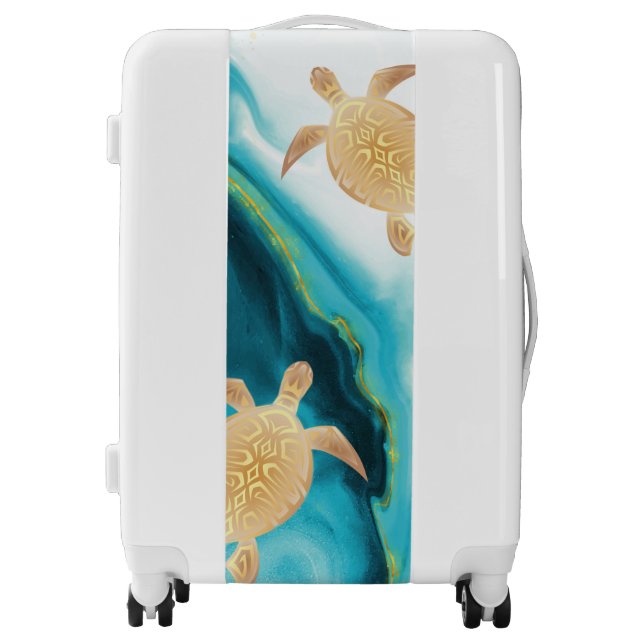 Gold Sea Turtles Teal Ink Agate Luggage (Front)