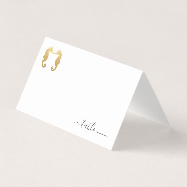 Gold Seahorse Place Card with Beach Donation Poem (Front)